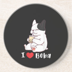 I Love Boba Bubble Tea Dog Cut French Bulldog Gift Coaster