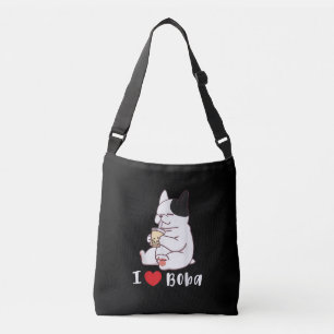 I Love Boba Bubble Tea Dog Cut French Bulldog Gift Crossbody Bag