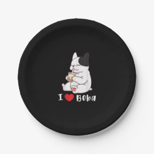 I Love Boba Bubble Tea Dog Cut French Bulldog Gift Paper Plate