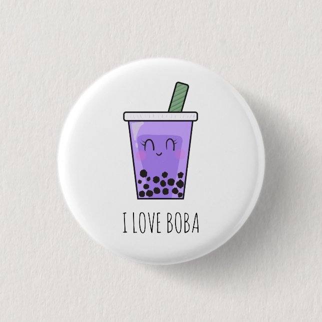 I Love Boba Kawaii Bubble Tea Taro Ube Purple 3 Cm Round Badge (Front)
