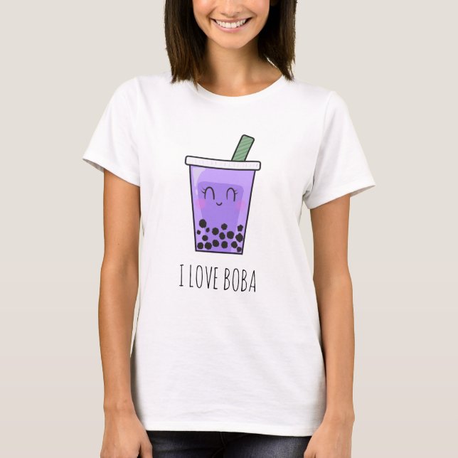 I Love Boba Kawaii Bubble Tea Taro Ube Purple T-Shirt (Front)
