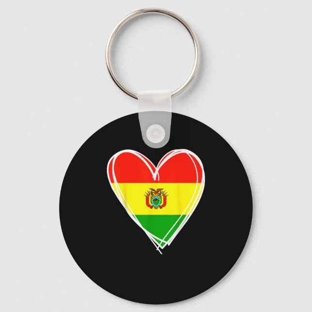 I Love Bolivia Cool Bolivia Flag Heart Design Boli Key Ring (Front)