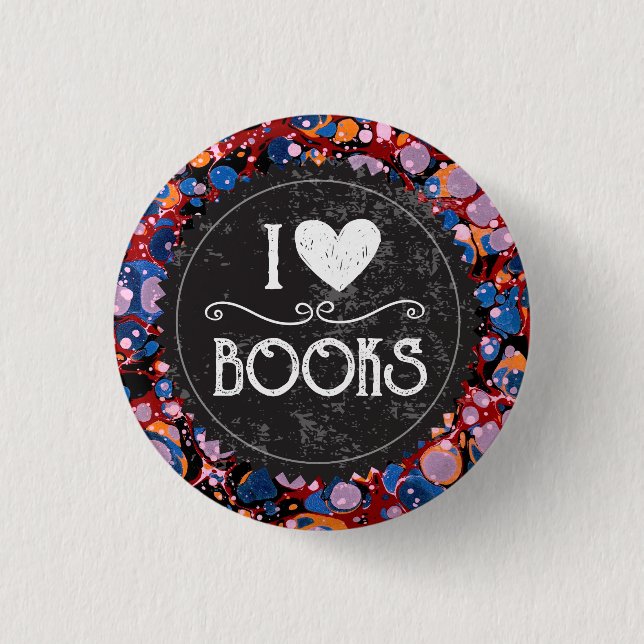 "I Love Books" 3 Cm Round Badge (Front)