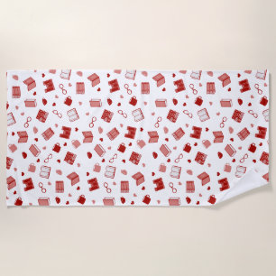 I love books and reading cute red pattern beach towel