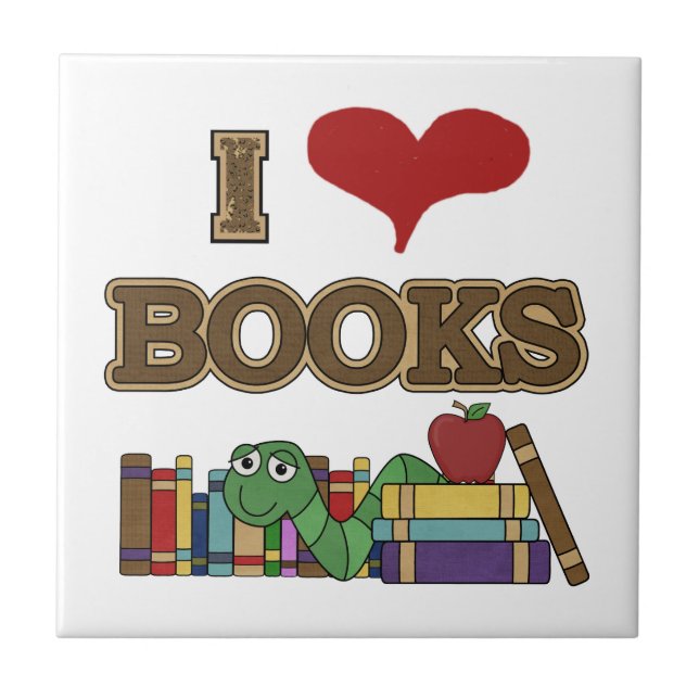 I Love Books Ceramic Tile (Front)