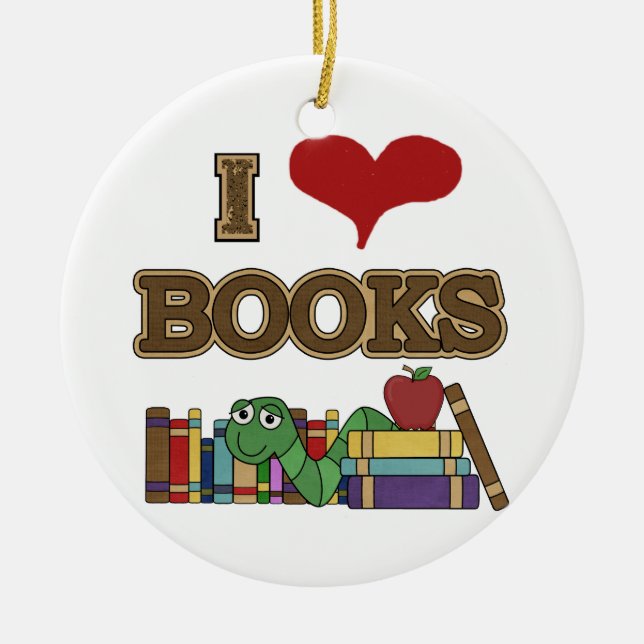 I Love Books Ceramic Tree Decoration (Front)