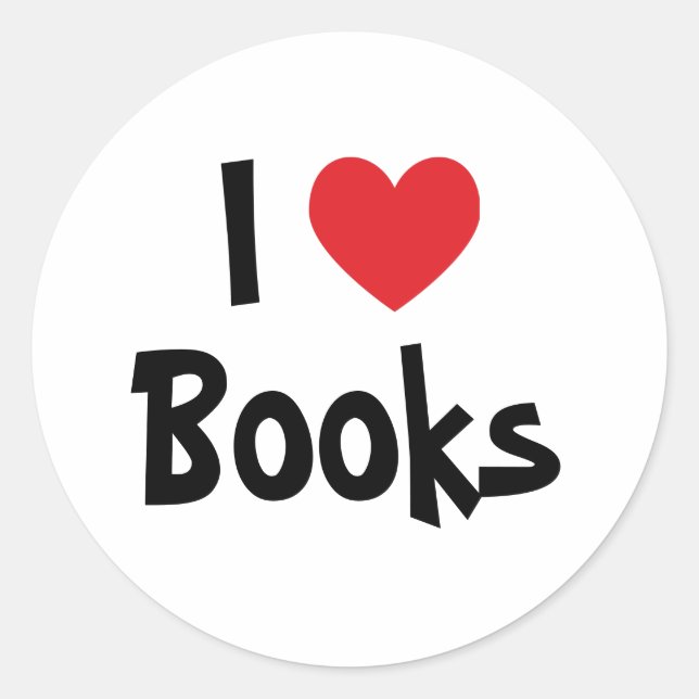 I Love Books Classic Round Sticker (Front)