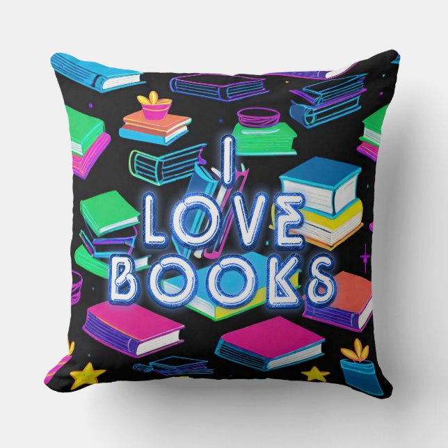 I Love Books Colourful  Cushion (Front)