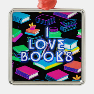 I Love Books Colourful Metal Ornament