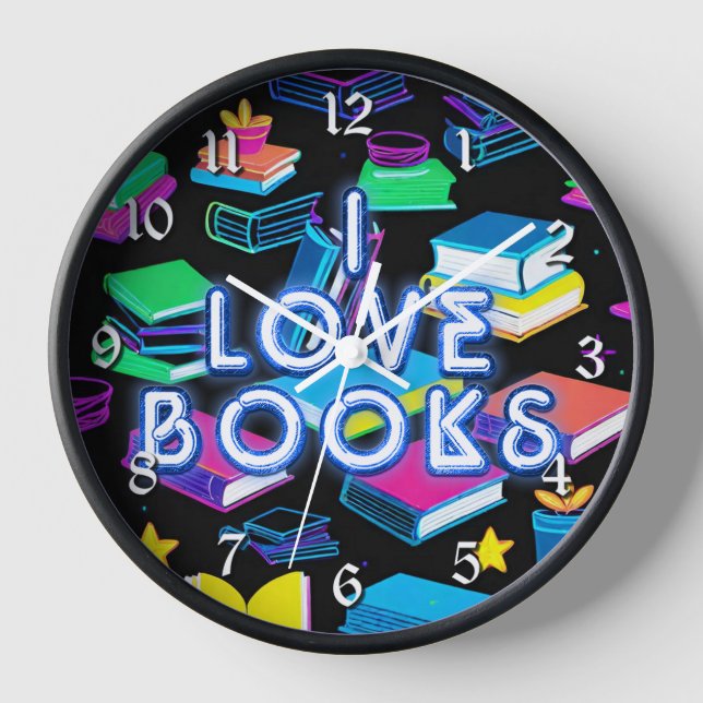 I Love Books Colourful Round Clock (Front)