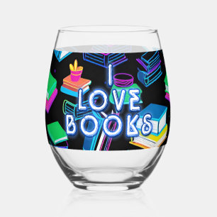 I Love Books Colourful Stemless Wine Glass