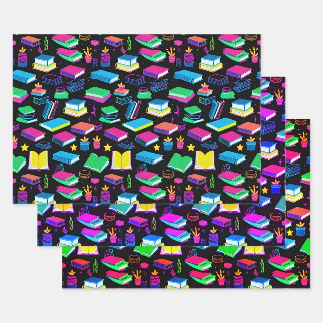 I Love Books Colourful  Wrapping Paper Sheet (Set)