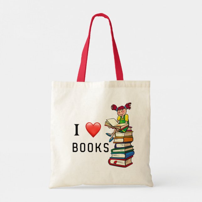 I Love Books // Fun Reading Quote Tote Bag (Back)