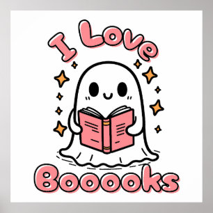 i love books ghost halloween poster