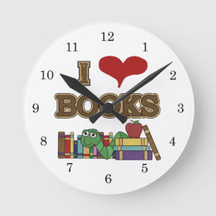 I Love Books Round Clock