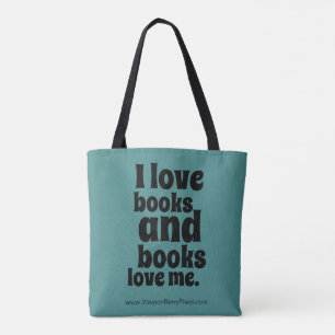 I Love Books Tote (teal and black) Bag