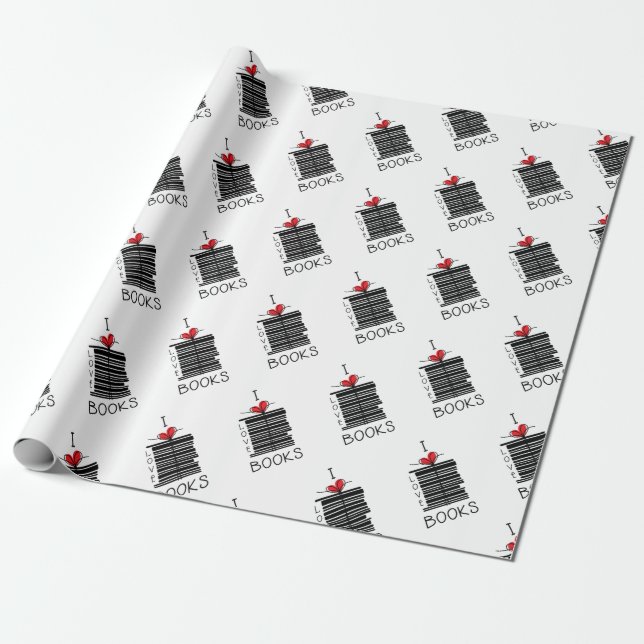 "I Love Books" Wrapping Paper (Unrolled)