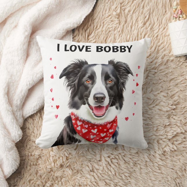 I Love Border Collie with Red Heart Bandanna  Cushion (Blanket)