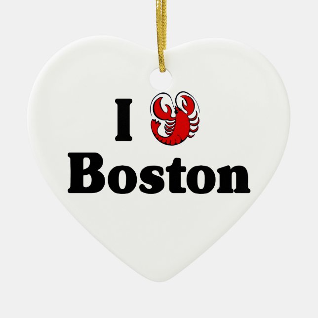 I Love Boston ormanent Ceramic Tree Decoration (Front)