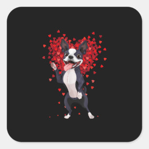 I Love Boston Terrier Funny Heart Valentine Gift Square Sticker