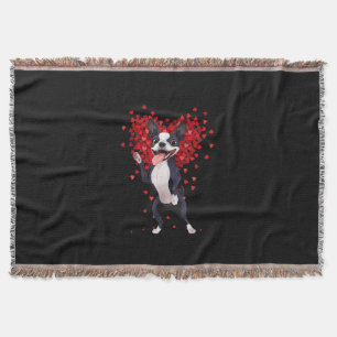 I Love Boston Terrier Funny Heart Valentine Gift Throw Blanket