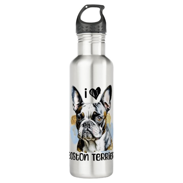 I Love Boston Terriers  710 Ml Water Bottle (Front)