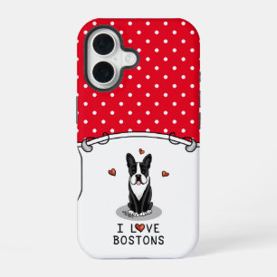 I Love Bostons - Boston Terriers (black & white) iPhone 16 Case
