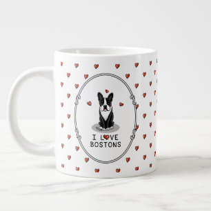 I Love Bostons Boston Terriers (black & white) Large Coffee Mug