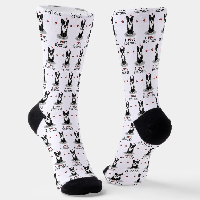 I Love Bostons - Boston Terriers (black & white) Socks (Angled)
