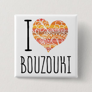 I Love Bouzouki Orange Mandala Heart 15 Cm Square Badge