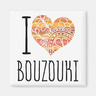 I Love Bouzouki Orange Mandala Heart Magnet
