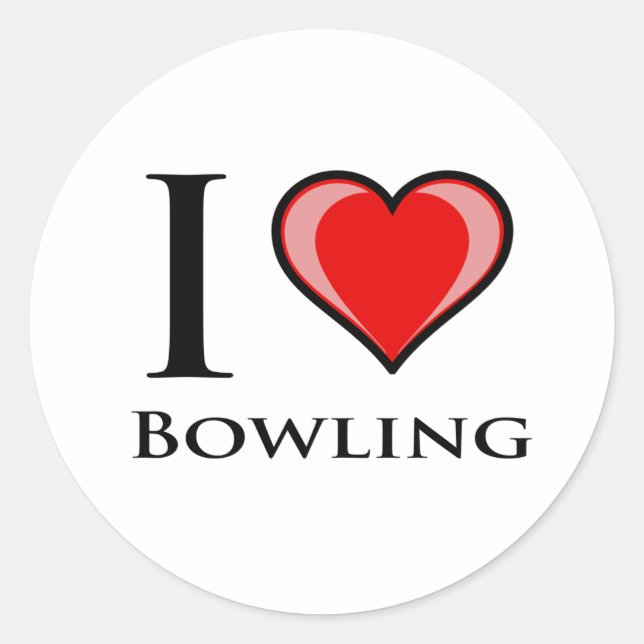 I Love Bowling Classic Round Sticker (Front)