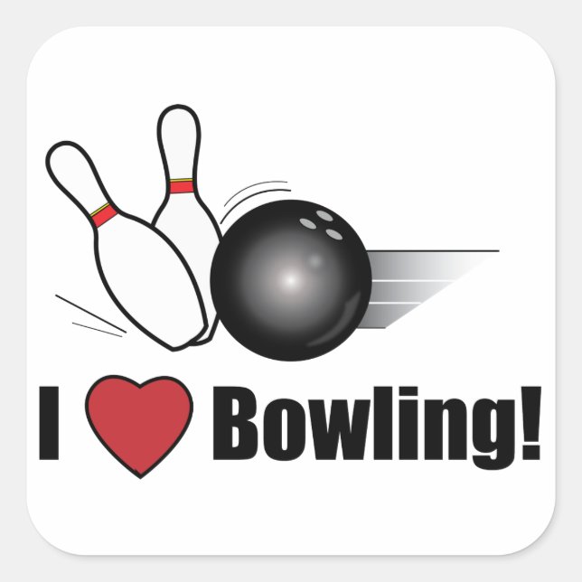 I Love Bowling! Square Sticker (Front)