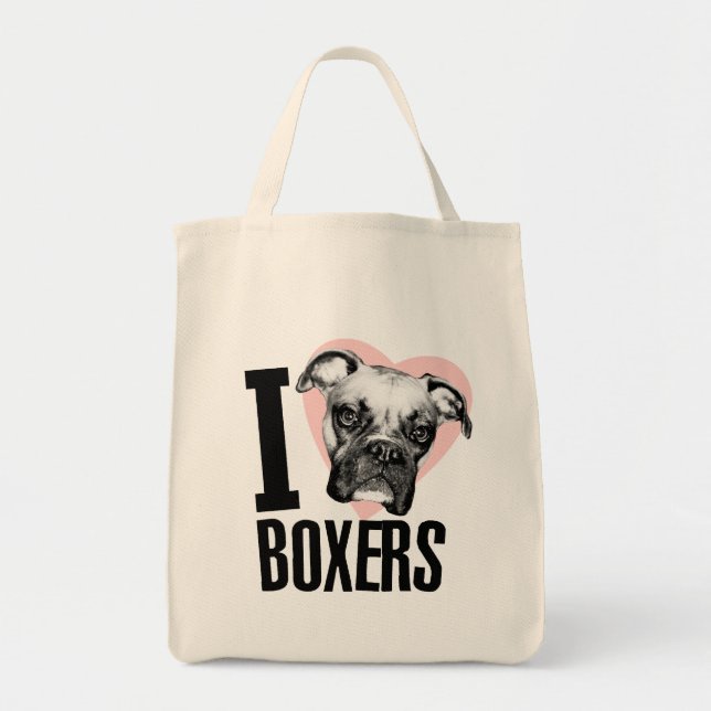 I Love Boxers Grocery Tote Bag (Front)