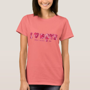 I Love Boys Bug and Hawaiian Print Cartoon Pink T-Shirt