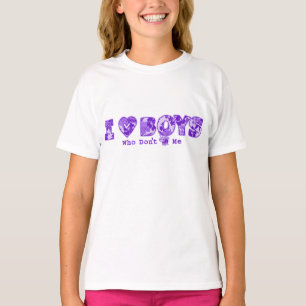 I Love Boys Bug and Hawaiian Print Cartoon Purple T-Shirt