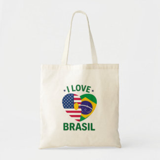 I Love Brasil USA Flag Heart  Tote Bag