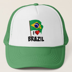 I Love Brazil, flag of Brazil waving Trucker Hat