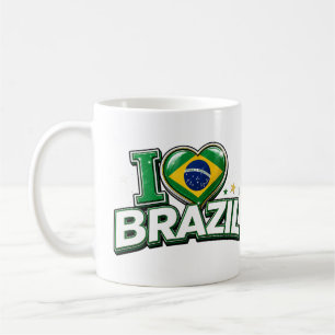 I Love Brazil Patriotic Soccer Fan Mug Brazilian