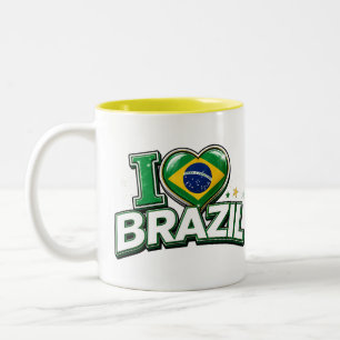 I Love Brazil Patriotic Soccer Fan Mug Brazilian