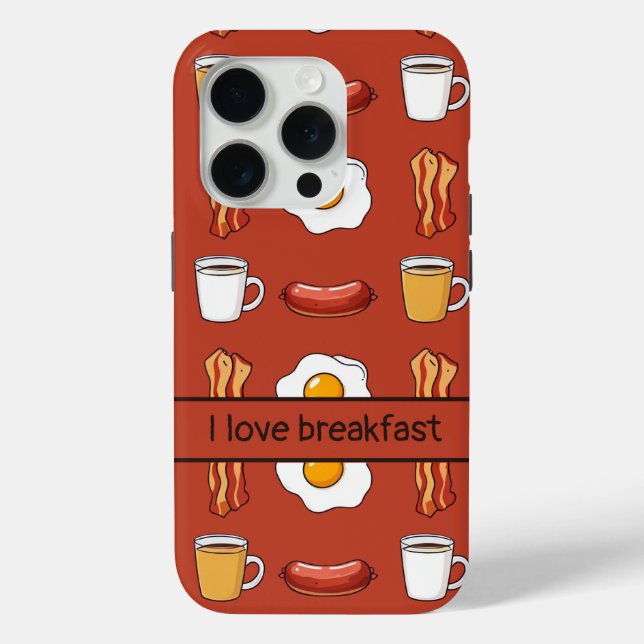 I love breakfast, Food pattern in red Case-Mate iPhone Case (Back)