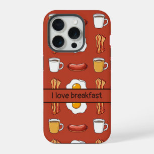 I love breakfast, Food pattern in red iPhone 15 Pro Case