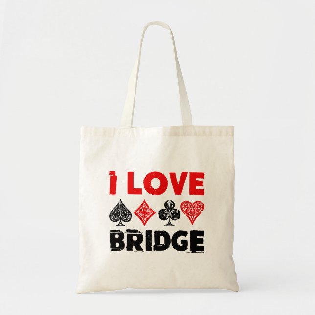 I Love Bridge Card Game Player Enthusiast Tote Bag (Front)