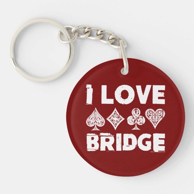 I Love Bridge Card Game Player Key Ring (Front)