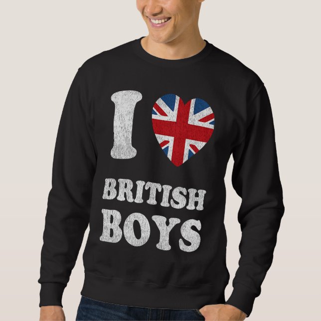 I Love British Boys UK Union Jack Heart Flag Sweatshirt (Front)