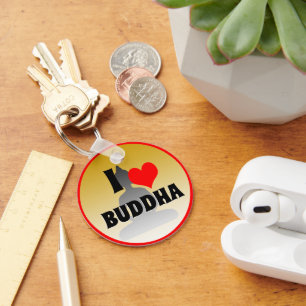 I love Buddha & Red Heart, Mindfulness / Buddhism Key Ring