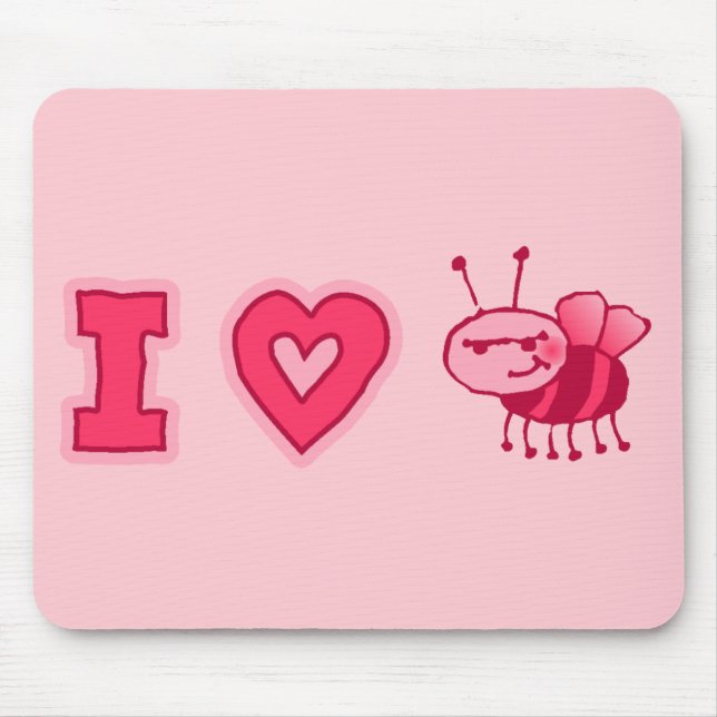 "I Love Bugs" Mousepad in Pink (Front)