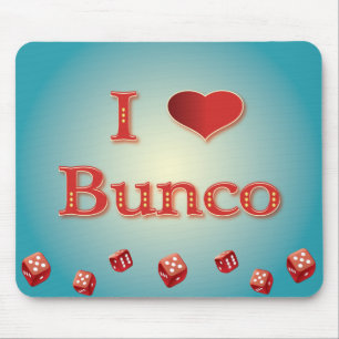 I Love Bunco in Red with red dice Mouse Pad