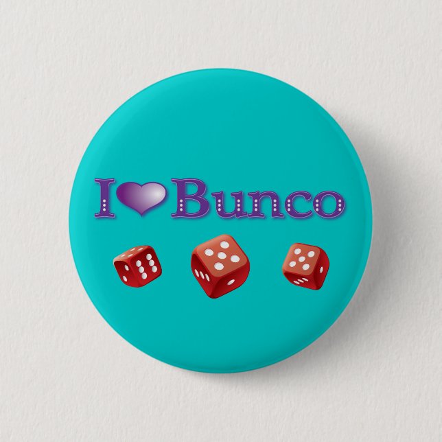 I Love Bunco with Red Dice 6 Cm Round Badge (Front)