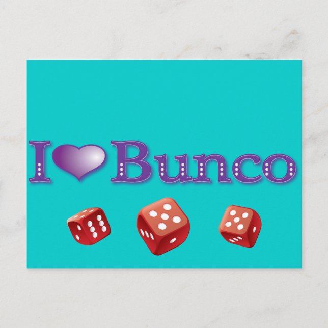 I Love Bunco with Red Dice Postcard (Front)